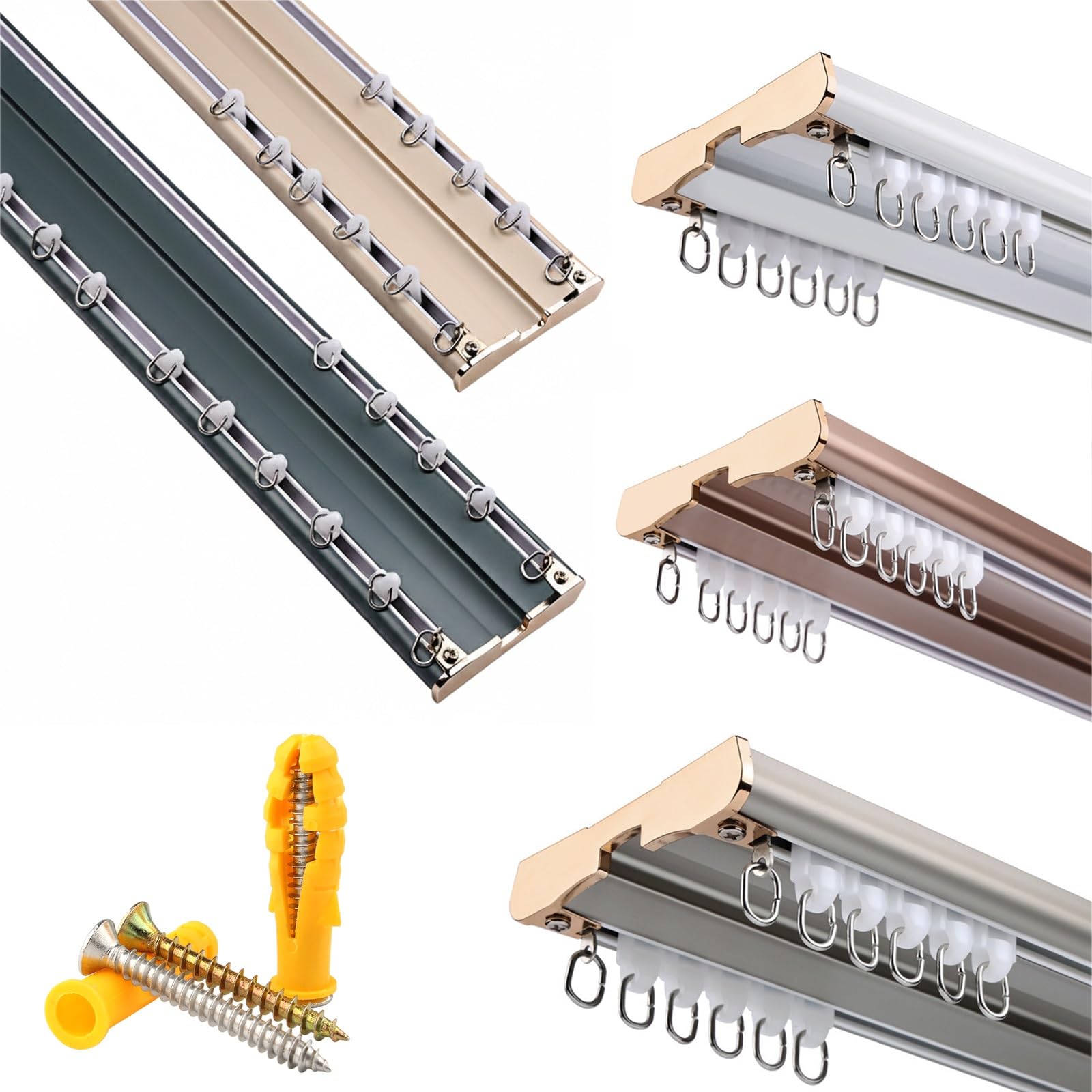 Gardinenschiene Deckenmontage Vorhangschiene 2 Läufig Robuste Gardinenstange Mit Leichtlaufrollen 0.5m 1.5m 2.5m 3.5m 4.5m 5.5m Für Raumteiler Balkon Dusche Hotel(Gray,5.6ft/170cm)