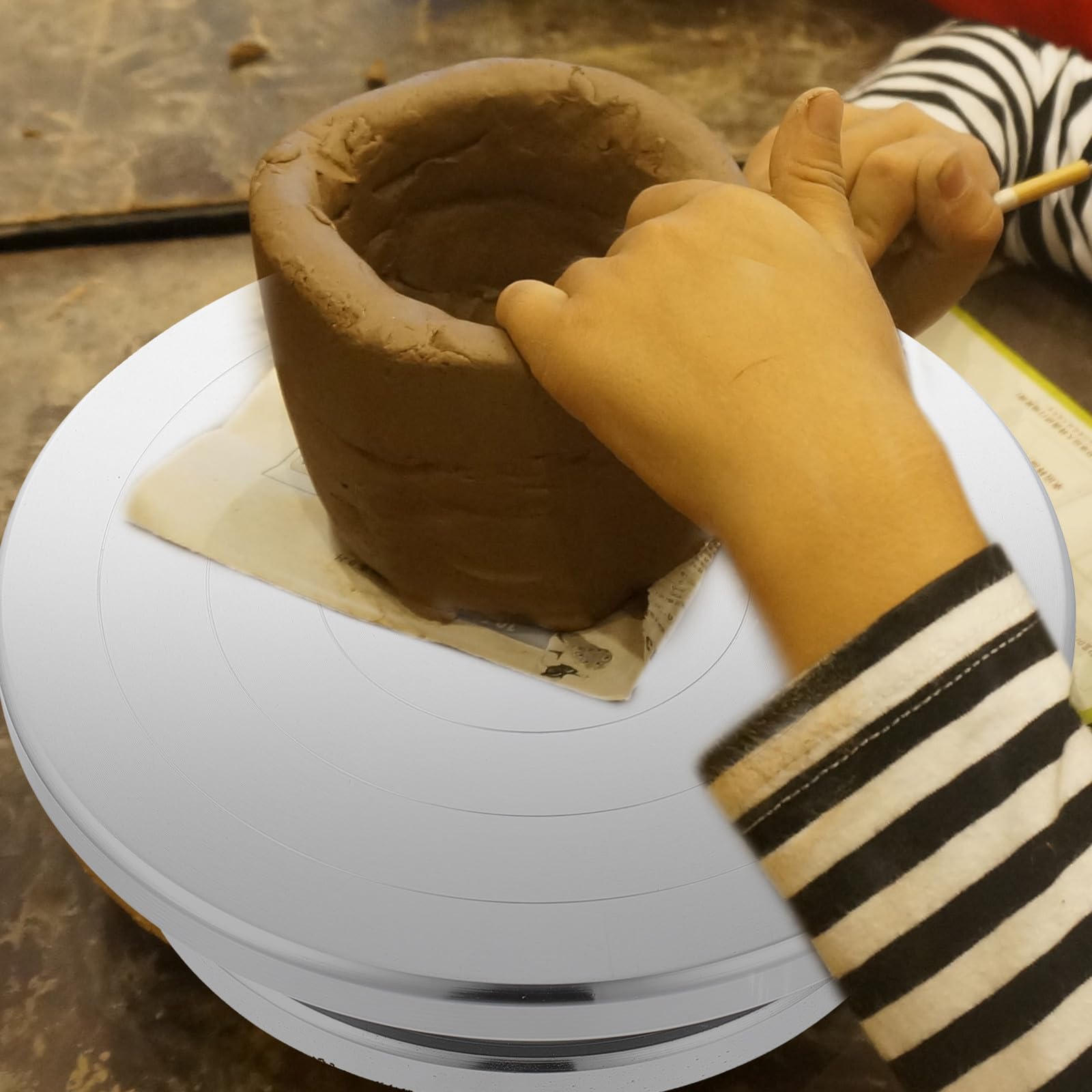 MERRYHAPY Torno de Cerámica de Aleación de Aluminio 20 Cm, Plataforma Giratoria para Modelado de Arcilla y Artesanías, Rueda Resistente para Escultura y Elaboración Manual