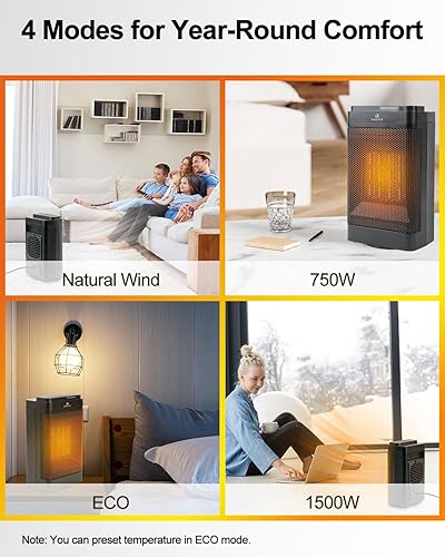 Miniatura 3 de Calentador eléctrico de 1500 W con control remoto, escritorio de cerámica PTC portátil y calentador de habitación para calor de seguridad rápida,