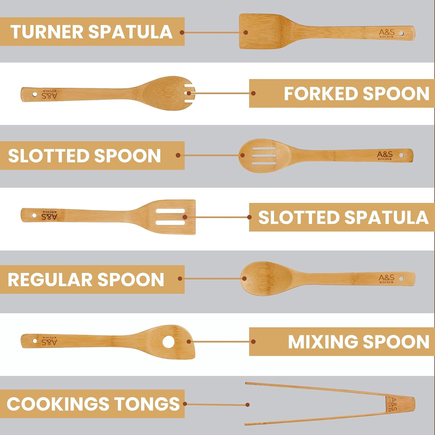 A&S Kitchen Utensils Set. 16pc Organic Wooden Spoons For Cooking, Hooks, Spice Spoon and Holder! Non Stick Wooden Kitchen Utensil Set, Wooden Utensils For Cooking, Wooden Spoon Set
