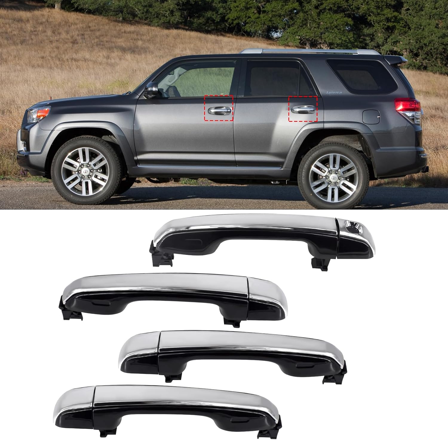 Compatible with 2010-2020 Toyota 4Runner Door Handle,Front Rear Left Driver & Right Passenger Side Exterior Door Pull Handle Replacement for 69210-60170 69250-60050 69250-60060 69250-60070,4PCS