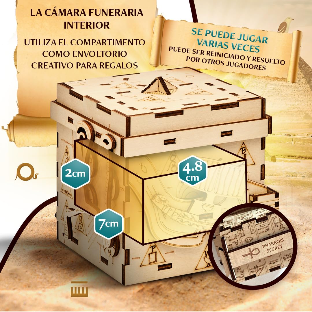 INSCAPE Pharaoh's Secret – Caja de rompecabezas de madera – Puzzle Box – Escape Room Juego para adultos y niños – Juegos de ajos para adultos – rompecabezas de madera 3D – Cluebox – Juegos de