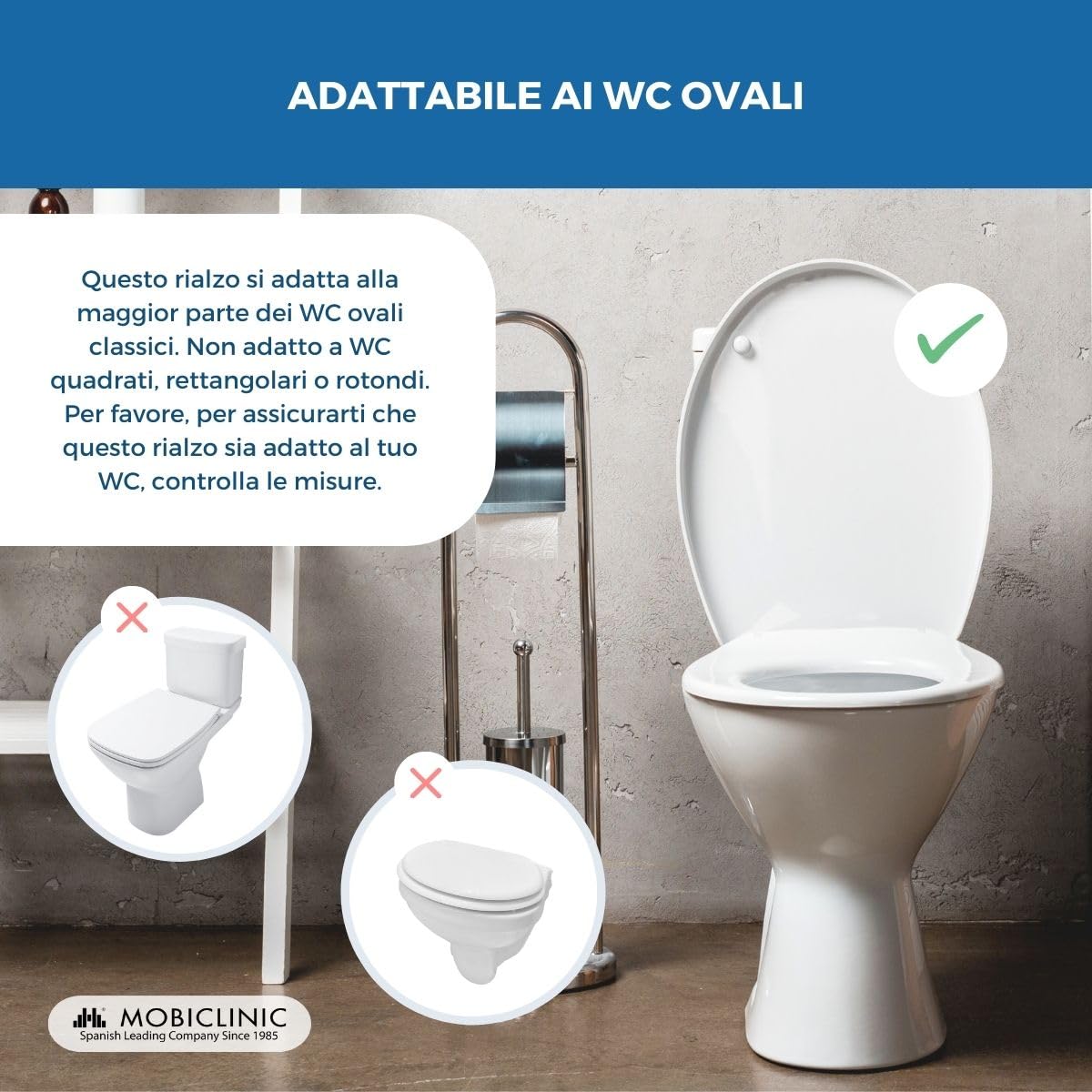 Mobiclinic, Rialzo WC per Anziani, Altezza 10 cm, Alza Water, Bidet, Disabili, Senza Coperchio, Ausili, Plastica, Regolabile, Bianco, Titán