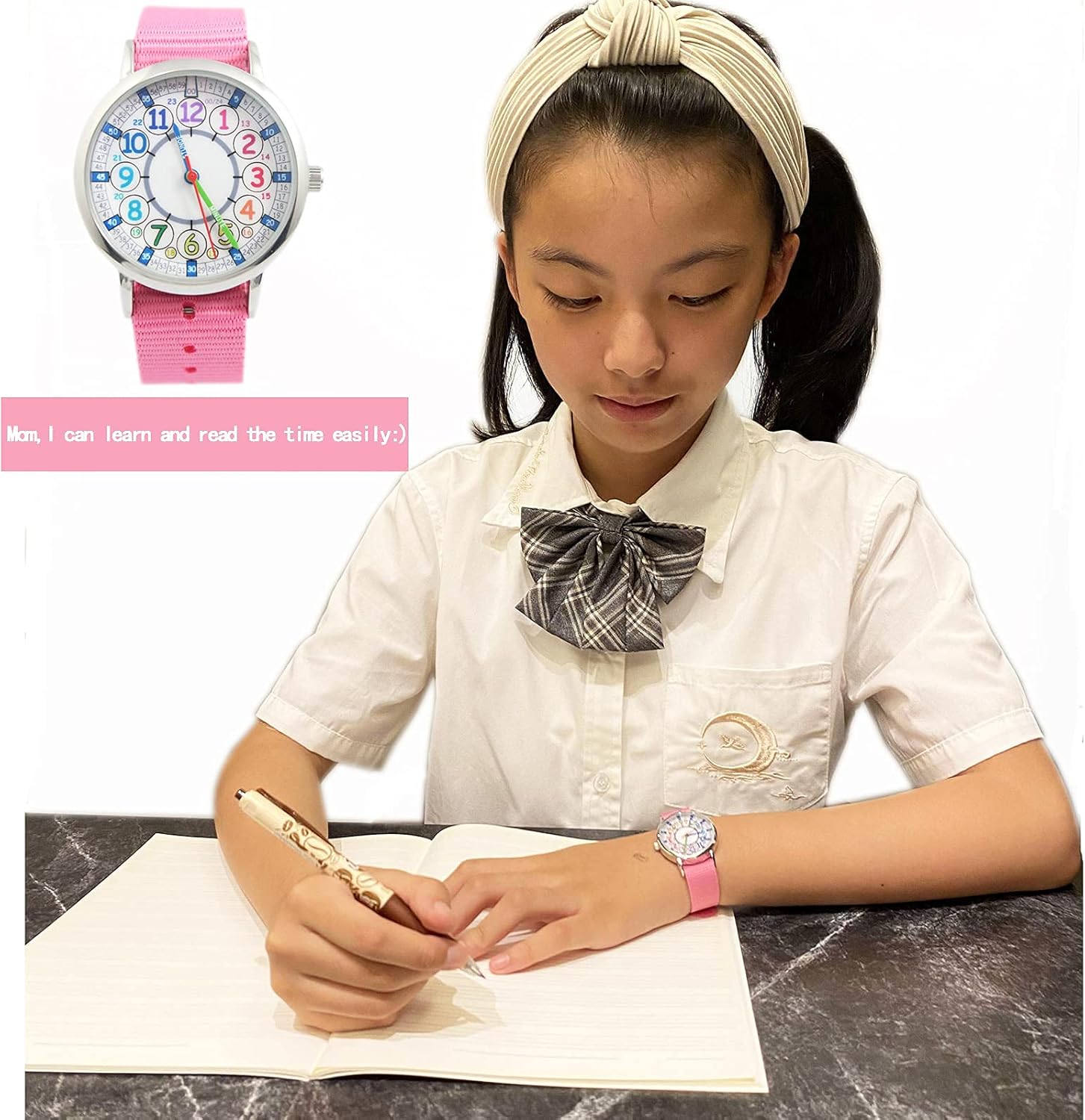 bigbangbang kids analog watch? learning time watch, first watch soft cloth strap,read time study time todder watch,kindergarten learn time watches,pink girl watch? girls ages 7-10…