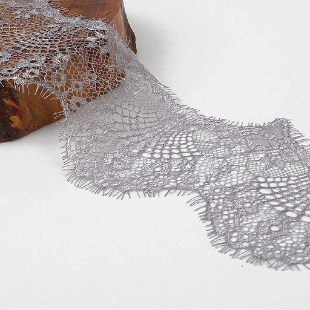 Garniture en dentelle 3 Yards par Lot, 9.5cm, rubans en tissu brodé de fleurs for bricolage, couture artisanale de vêtements(Gray)