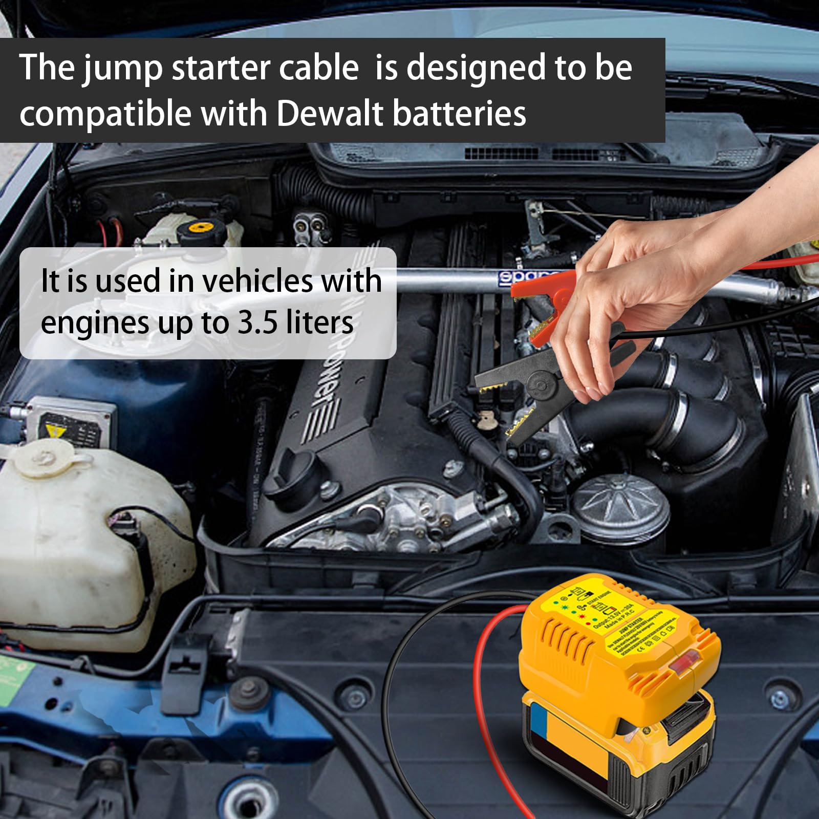 Adattatore Power Bank per batteria DeWalt da 20 V, Jump Starter per auto con cavo da 11 AWG, avviamento per batteria (batteria non inclusa)
