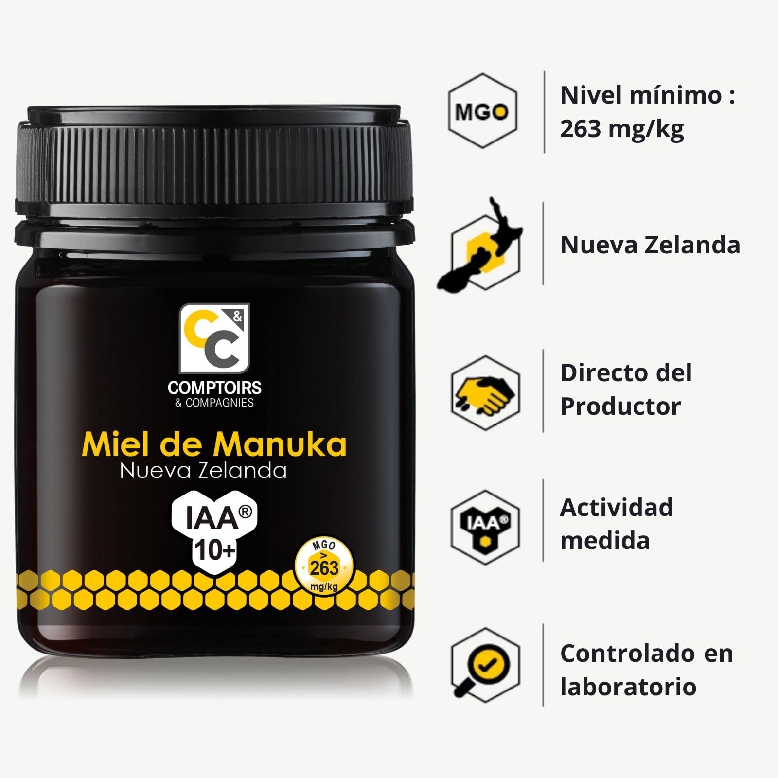 COMPTOIRS ET COMPAGNIES - Miel de Manuka - MGO 263 - IAA 10+ - Nueva Zelanda - 250 g