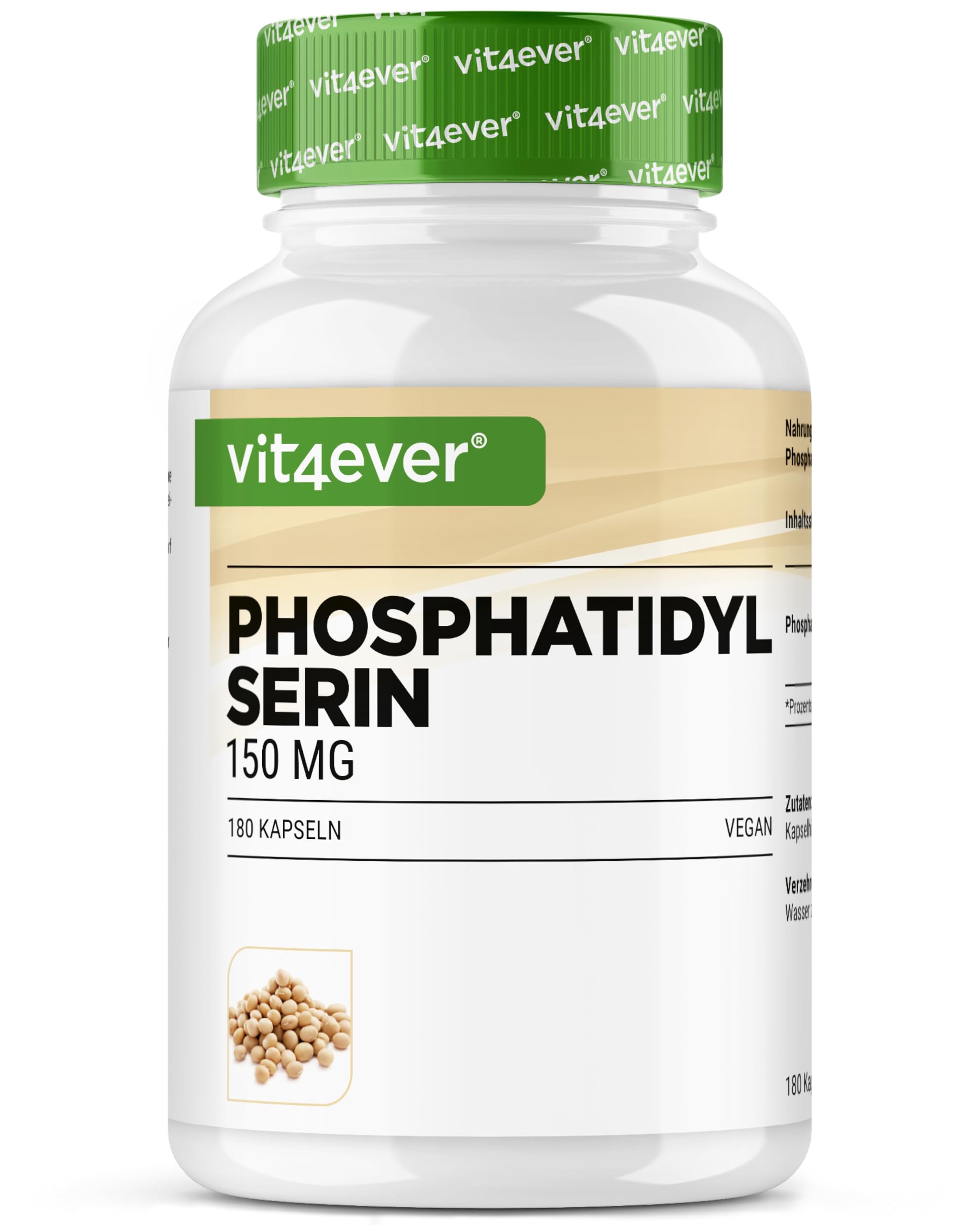 vit4ever Phosphatidylsérine Gélules - 300 mg par Dose Journalière - 180 Gélules - Hautement Dosé - Phospholipide PS - Vegan - Sans Additifs Inutiles