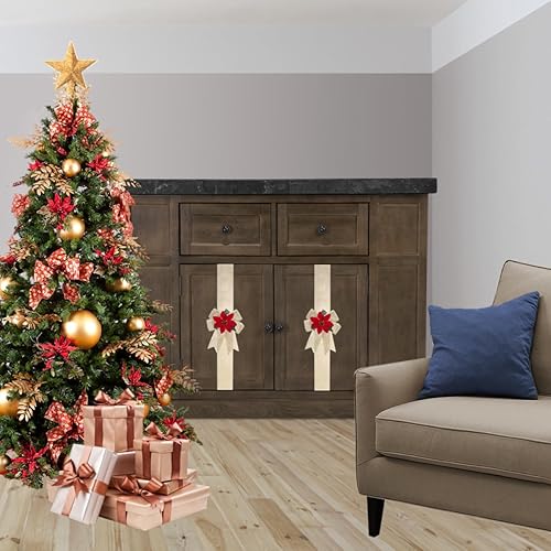 Miniatura 6 de Smart Solution House - 4 cintas de arpillera con purpurina con lazos de Navidad de flor de pascua, decoración de cocina de Navidad para interiores y