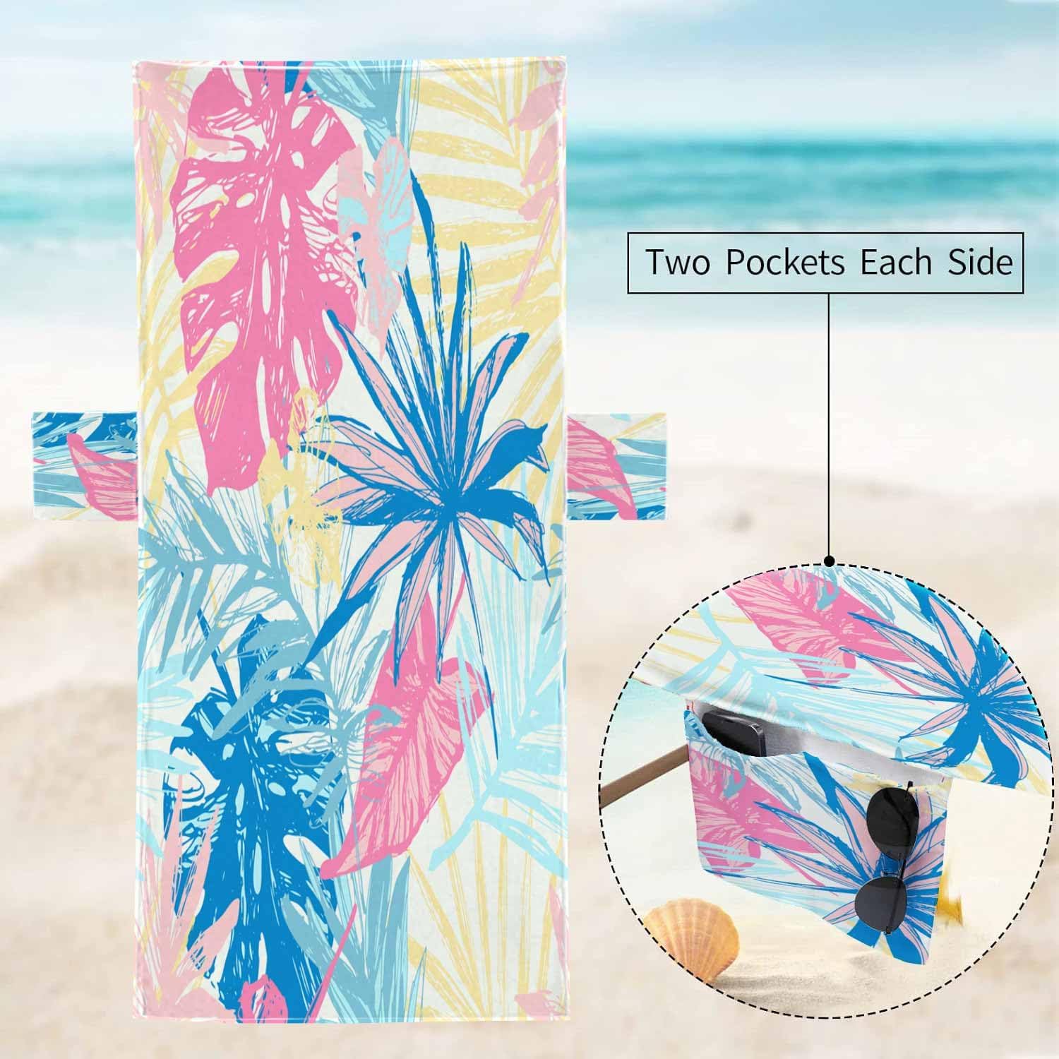 Mrcrypos Patio Chaise Lounge Covers,Tropical Leaves Palm Banana Retro Style Art Lounge Chair Cushion Cover,Beach Chair Covers with Pockets Pack of 2 for Outdoor Trips Garden Beach Pool,82.6"X29.5"