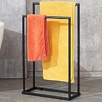 DECLUTTR 2-Tier Free Standing Towel Rack for Bathroom & Poolside - Rust-Proof Stainless Steel Matte Black Holder, 29.1" Tall