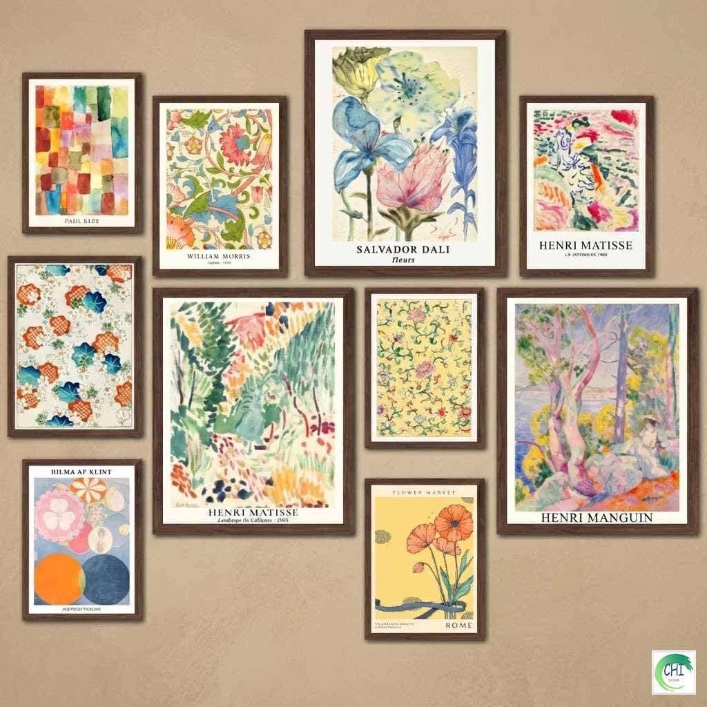 LANCHI95 10pc Vintage Eclectic Wall Art Prints Set - Van Gogh, Monet, Matisse, Morris Maximalist Boho Posters Unframed