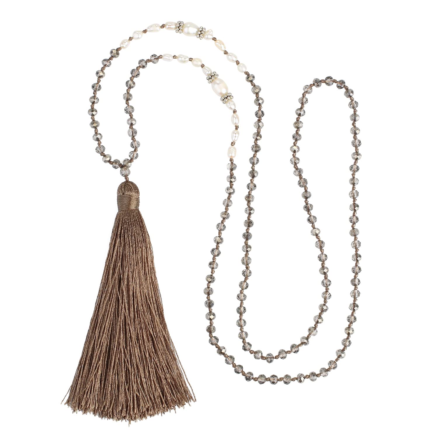 KELITCH Collana Lunga In Perle D'acqua Dolce E Cristallo – Stile Bohémien Con Nappa – Gioiello Moda Donna - 2