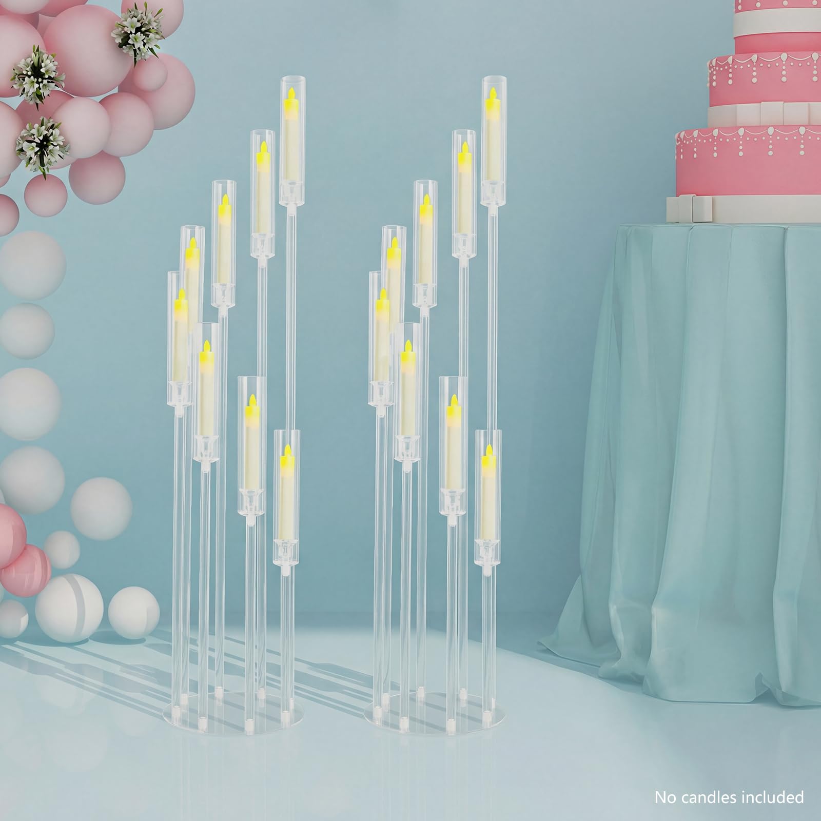 Juego de 2 candelabros acrílicos transparentes con 8 brazos para