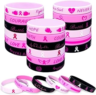 CITYBAN 30PCS Breast Cancer Awareness Silicone Wristbands Pink Ribbon Bracelets Hope Faith Strength Accessories Women Party Supplies Favors.