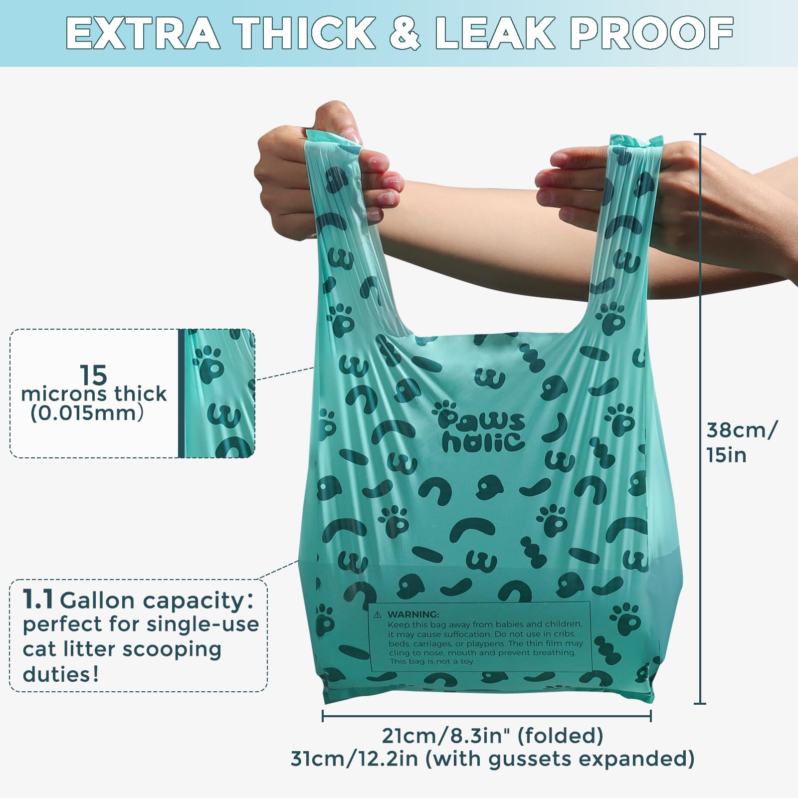 Bolsas para excrementos de gato, bolsas de arena para gatos con asa, almidón de maíz azul a prueba de fugas, ecológicas, bolsa de recogida de excrementos (180 unidades/caja, sin perfume)