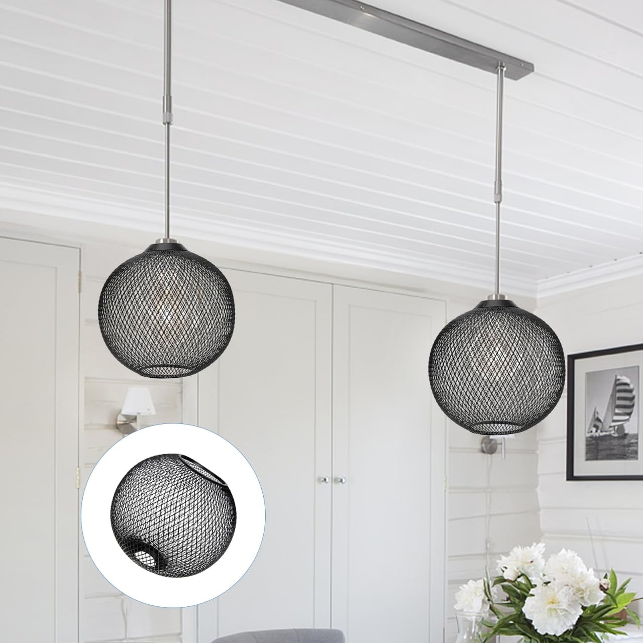 Luxshiny Metal Chandelier Lamp Shade 7.87In Geometric Hollow Pendant Light Cover for Dining Kitchen Ceiling Light Home Decor