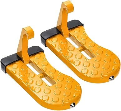 2Pcs Car Door Step, Aluminum Alloy Foldable Car Step Pedal | Car Doorstep Roof-Rack Foot Pedal Ladder with Glass Breaker, Portable Rooftop Pedal for SUV RV Truck Off-Road (Yellow)
