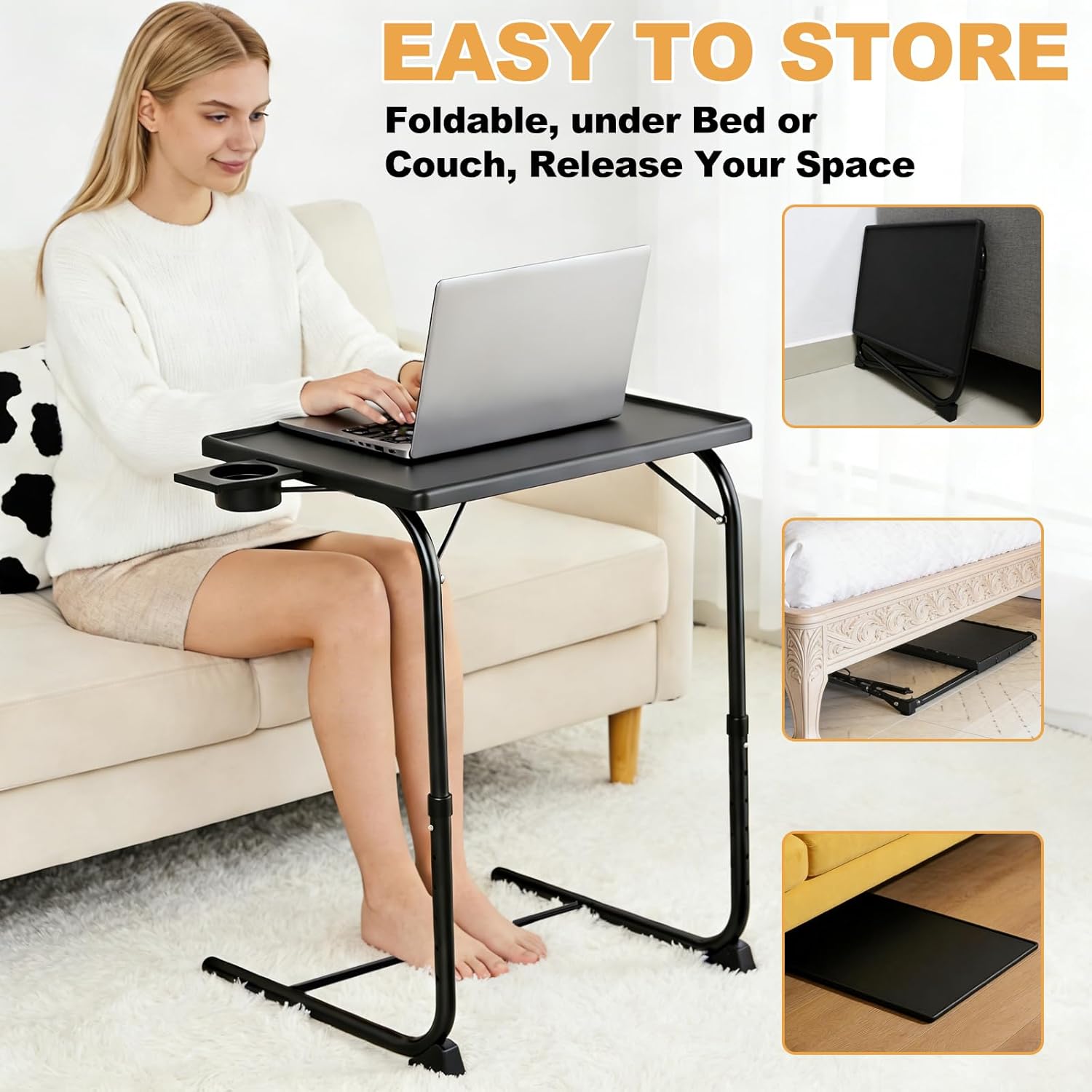 ISWEES Adjustable TV Tray Table - 6 Height & 3 Tilt Angle Adjustments | Multifunctional Foldable Tray Table with Removeable Cup Holder for Eating or Working on Couch, Bed & Office