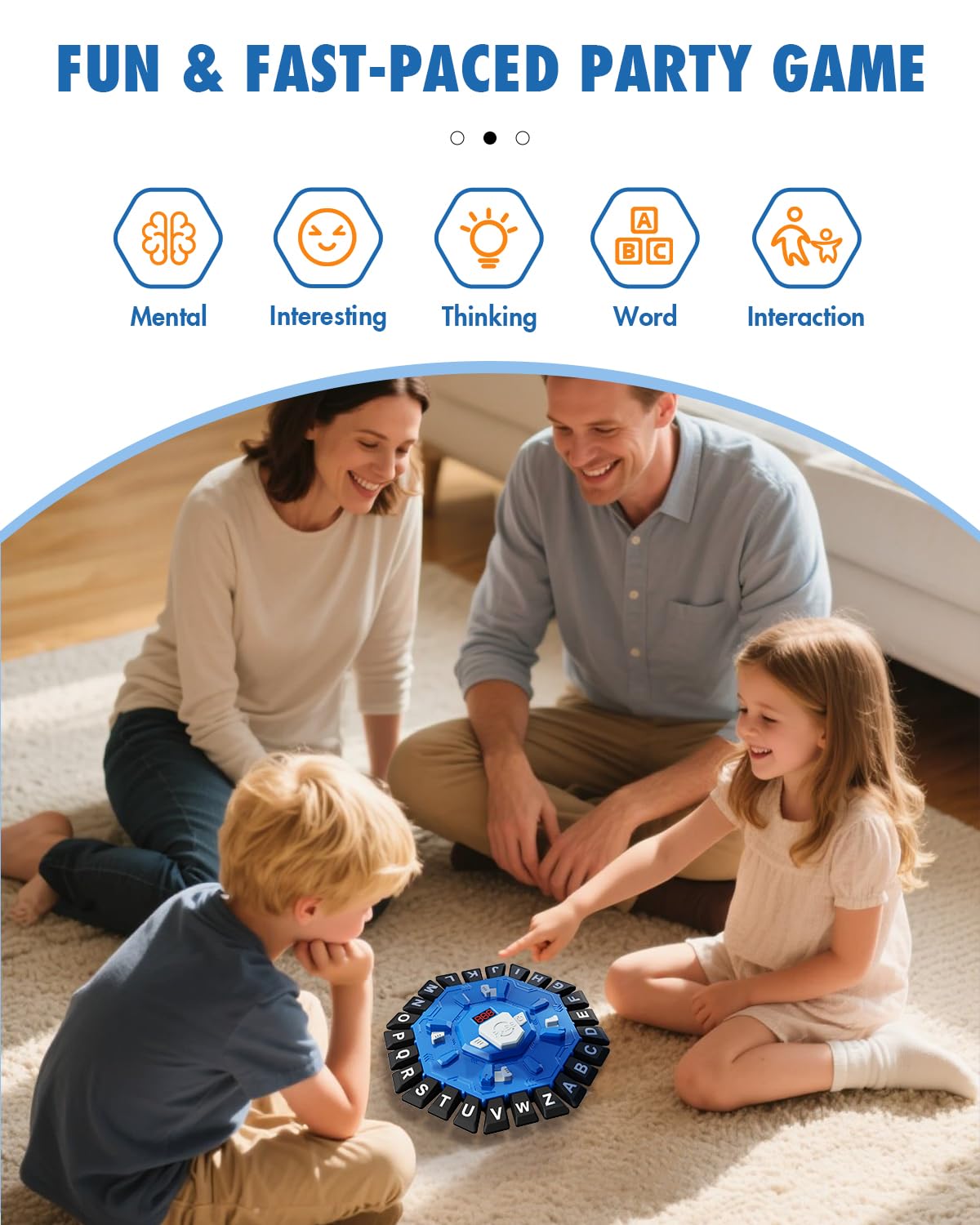 Wortspiel Familien-Brettspiele mit Anzeige-Timer und 2 Modi, 24 Buchstaben-Quetsch-Spiele, Lern-Wortspiel für Kinder und Erwachsene, 2-8 Spieler