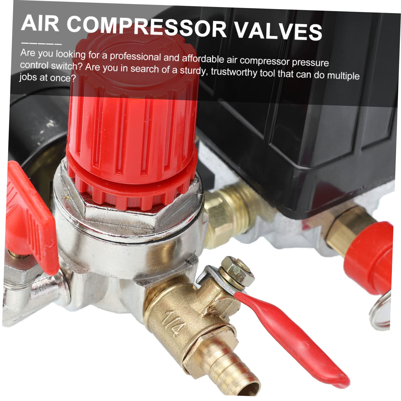 Artibetter Set Valvola di Controllo Pressione per Compressore d Aria a 4 Fori, Manometro, Plastico e Ferro, 220/380v, per 0,5-0,8mpa