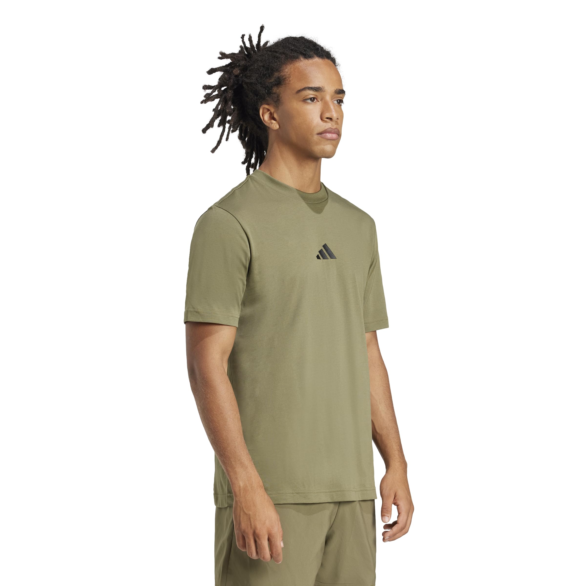 adidas Men's Essentials Small Logo Single Jersey Shirt, Olive strata/Black, XXL