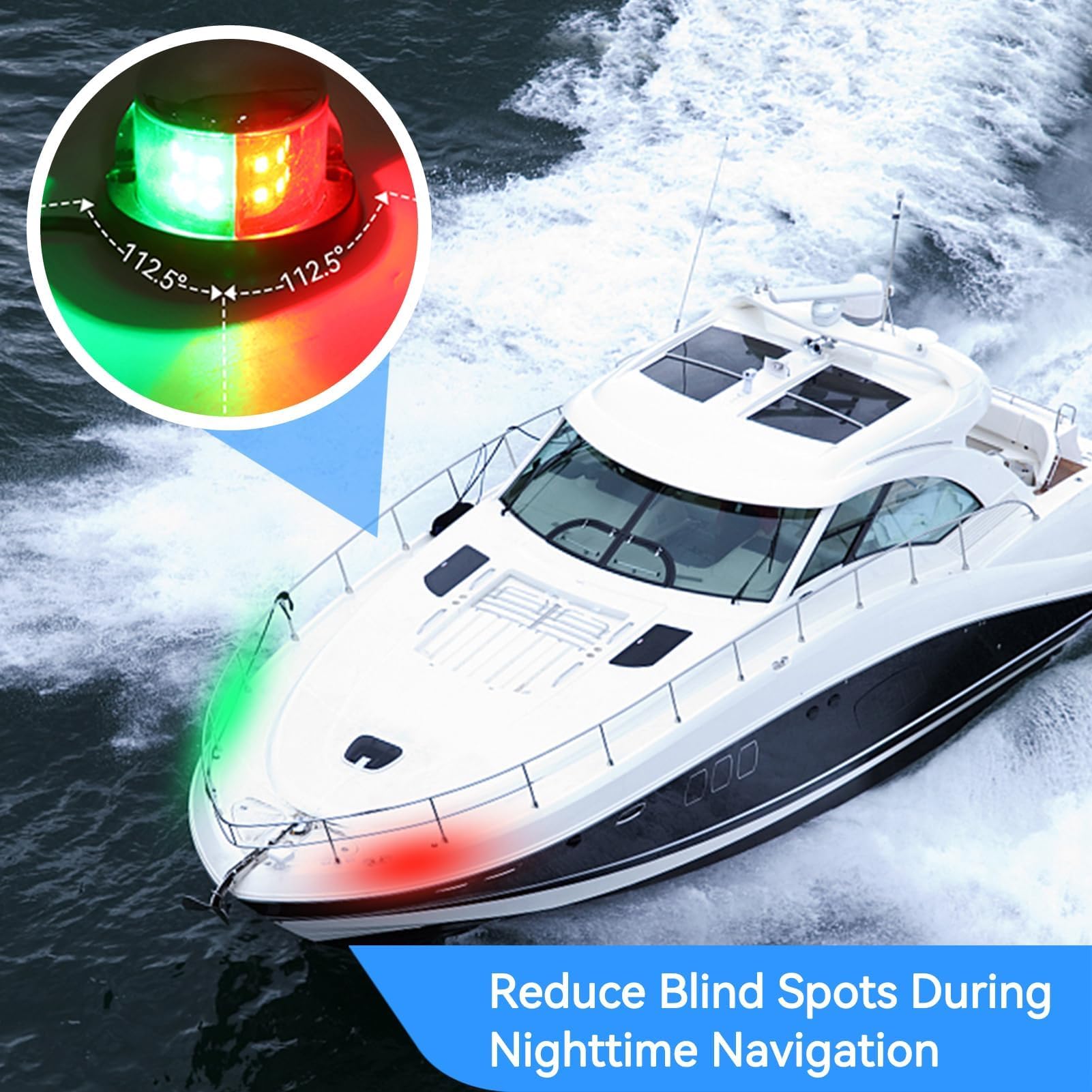 HERCHR Luci di Navigazione per Barche, 12V LED Rosso e Verde Lampada per Segnale di Navigazione Lampada per Yacht, Alta Visibilità Crociera Notturna Attrezzatura Sicurezza, Luci di prua per barche