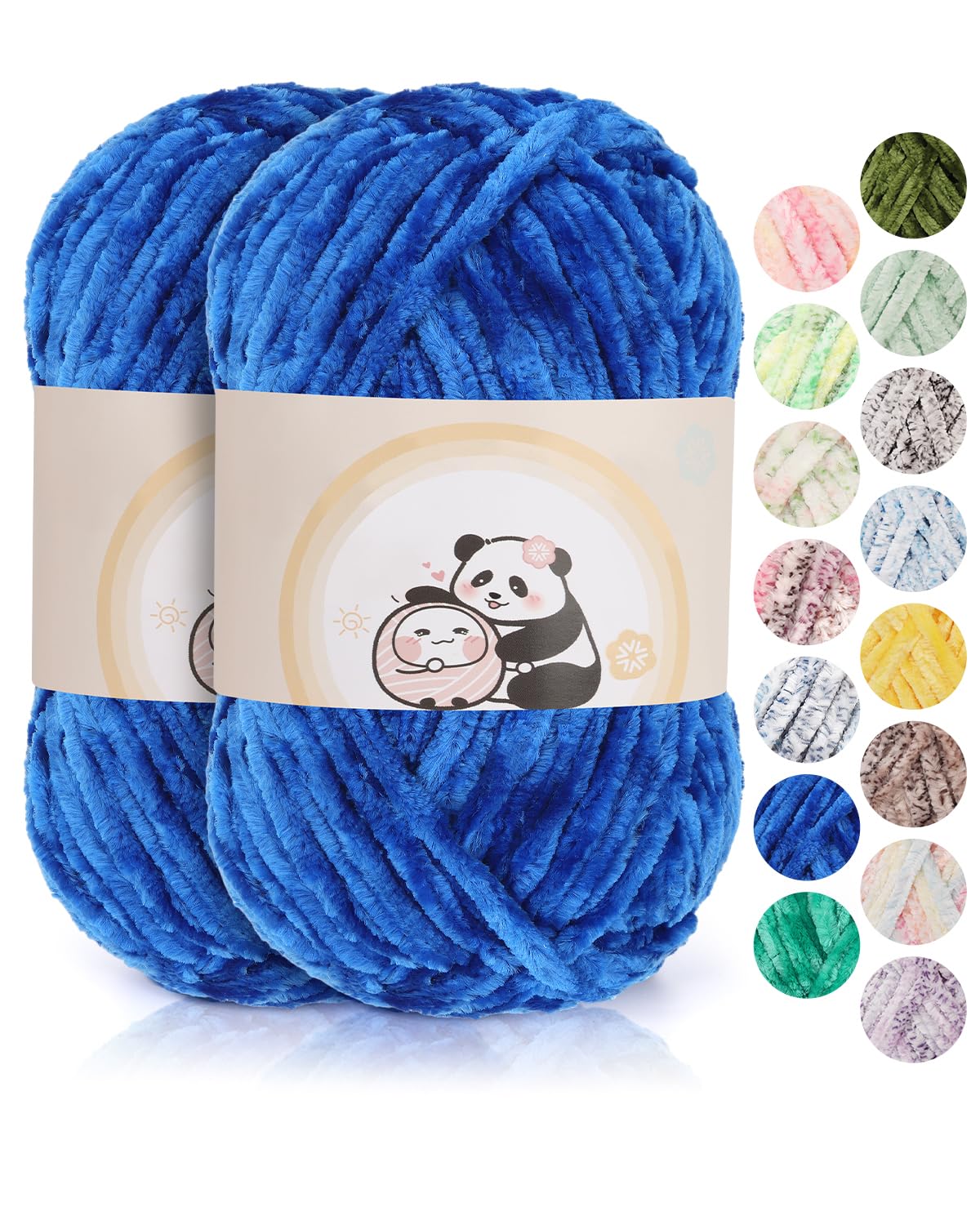 Aeelike 200g Chenille Garn zum Stricken, Weich Chunky Chenille Fluffy Yarn, Flauschige Samt Velvet Chenille Wolle zum Häkeln, Warme Plüschwolle für Mützen, Schals, Decken, Saphirblau