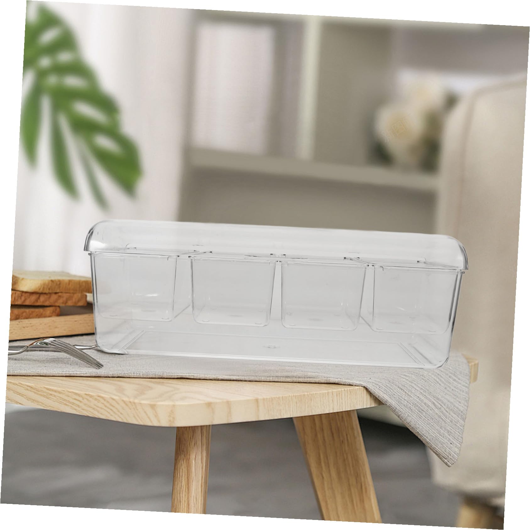 INOOMP Contenitore Condimenti Refrigerato Trasparente con Scomparti e Coperchio Organizer Salate Portatile per Feste Picnic e Barbecue Multiuso con Forchette e Clip
