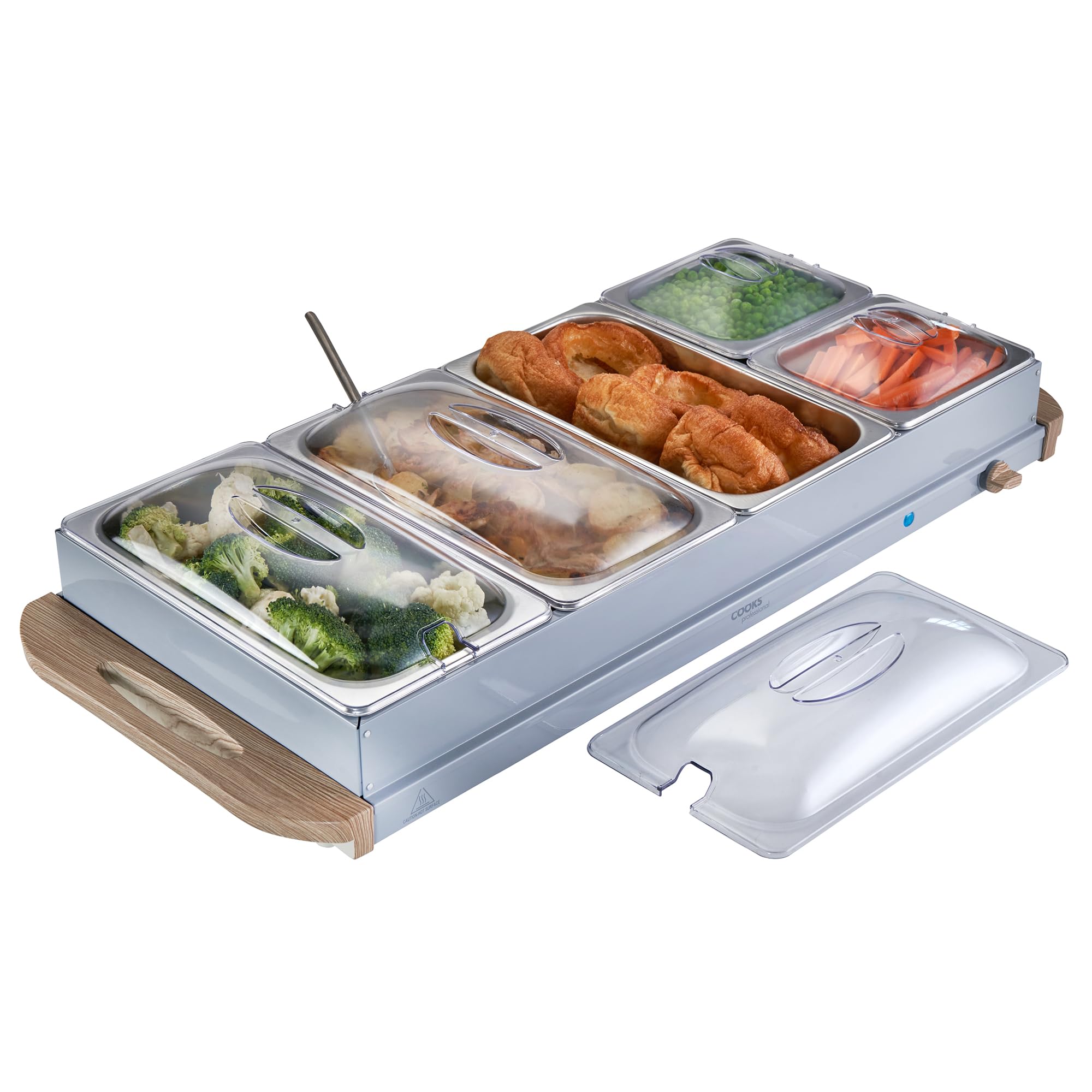 Cooks Professional 5-Section Buffet Warmer 9.6 Litre Capacity with Hotplate Function & Adjustable Temperature Control Dial | 450W X-Large Portable Electric Food Serving Tray | Nordic Grey — image 1