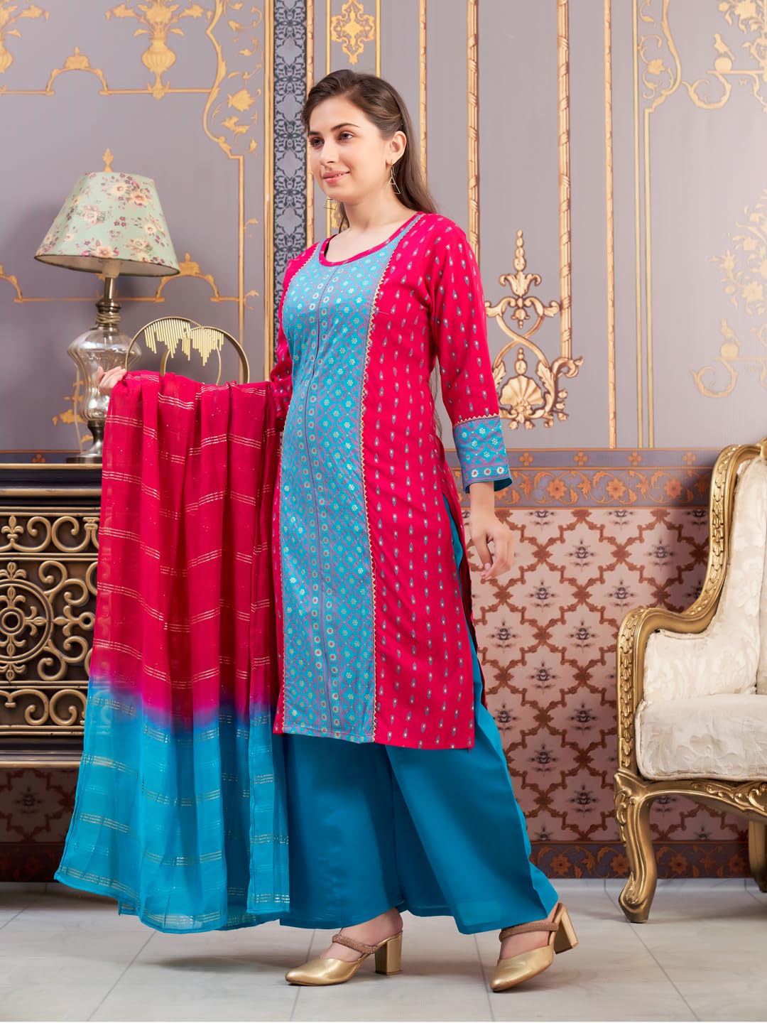 Aarika Girls Ethnic Wear Rani-Rama Colour Foil Print Rayon Kurti-8-15 Years (Kurti-Tr-K-859)