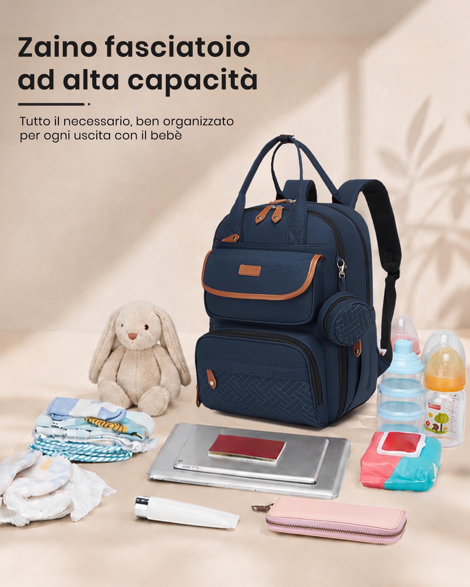 KONO Borsa Zaini Fasciatoio, Grande Zainetto Mamma Neonato per Mamma Papà