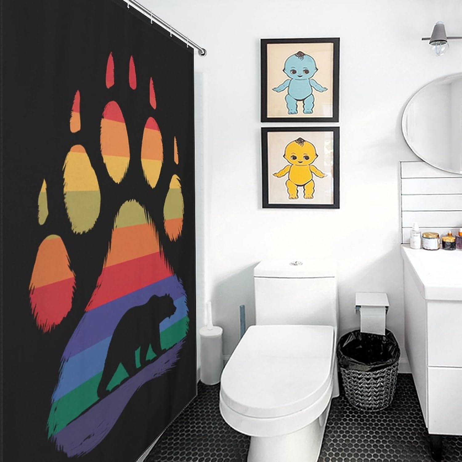 LGBT Gay Rainbow Bear Paw Shower Curtain 46.85x70.87Inch（119x180cm） Polyester Bath Curtain Shower Curtains Printed Decorative