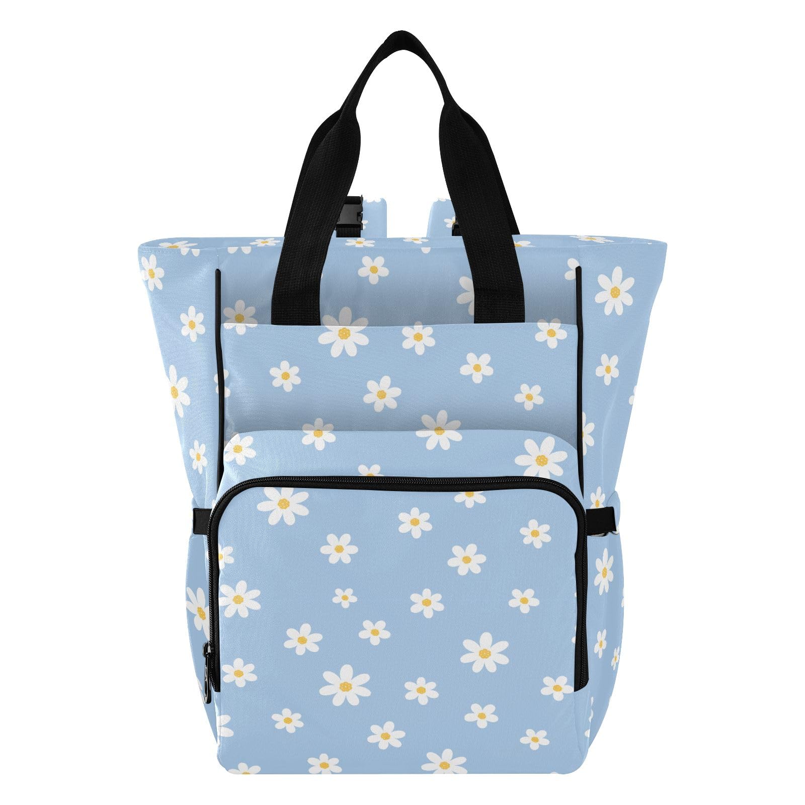 Mnsruu Mochila para pañales de bebé con flores blancas, bolsa grande, impermeable, bolsa de pañales de viaje para mamás y papás