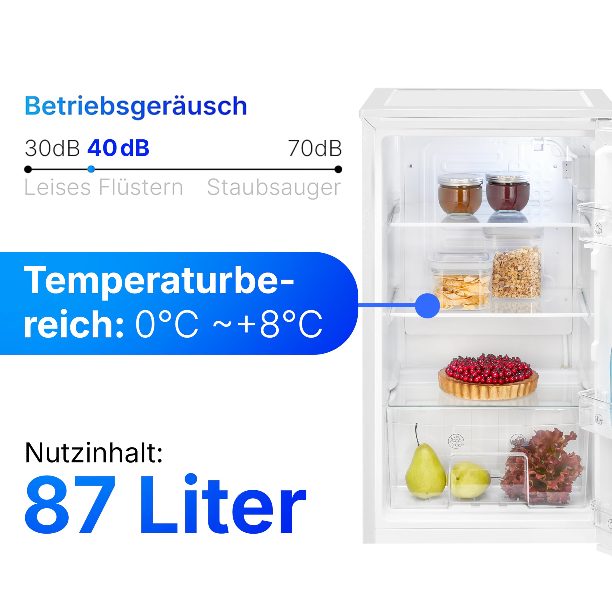 Bomann® Kühlschrank ohne Gefrierfach | 87L | energieeffizient, leise & kompakt | 0°C - 8°C, stufenlos regelbar | 3 Ablagen & Gemüsefach | Türanschlag wechselbar | Standardkühlschrank | VS 7255 weiß