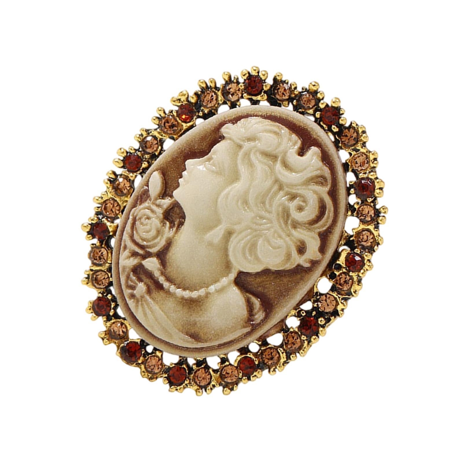 fexxkg Vintage Embossed Beauty Brooch With Rhinestones Elegant Alloy Jewelry For Women Formal Occasion Accessories
