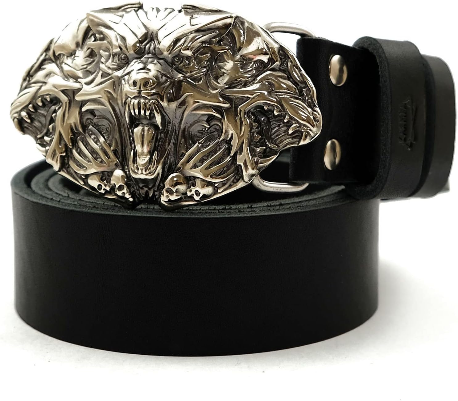 Cerberus Belt Buckle, Handmade multi-headed dog Hound of Hades german silver belt buckle