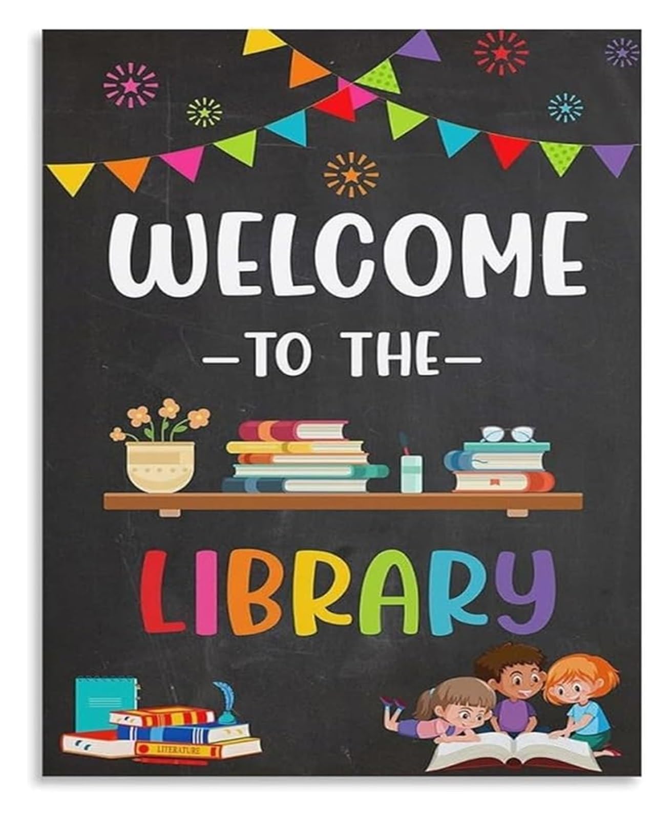 ZDVHOMCB Educational Library Poster Welcome to The Library Reading Rules Colorful Metal Tin Sign Wall-Art for School Framed,16x24inch(40x60cm)