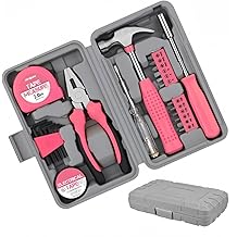 Kit de herramientas para el hogar de 24 piezas: juego de herramientas de reparaci&oacute;n de bricolaje para el hogar de color rosa, con caja de herramientas de almacenamiento, kits de herramientas peque&ntilde;os para el hogar, con herramientas manuales b&aacute;sicas iniciales para el hogar y la oficina, caja de herramientas para mujeres para el hogar de color rosa