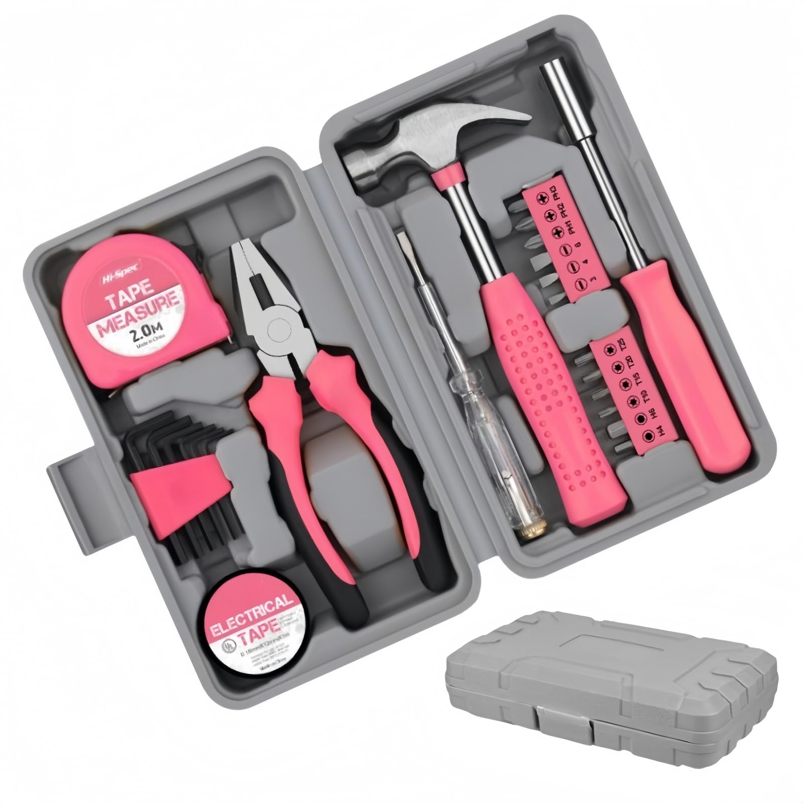 Siocok Women's Pink Home Tool Kit 24Pcs - Home Diy Repair Tool Kit Set, With Storage Toolbox, Small Tool Kits For Home, With Starter Basic Hand Tools For Home & Office, Tool Box For Home (Pink)