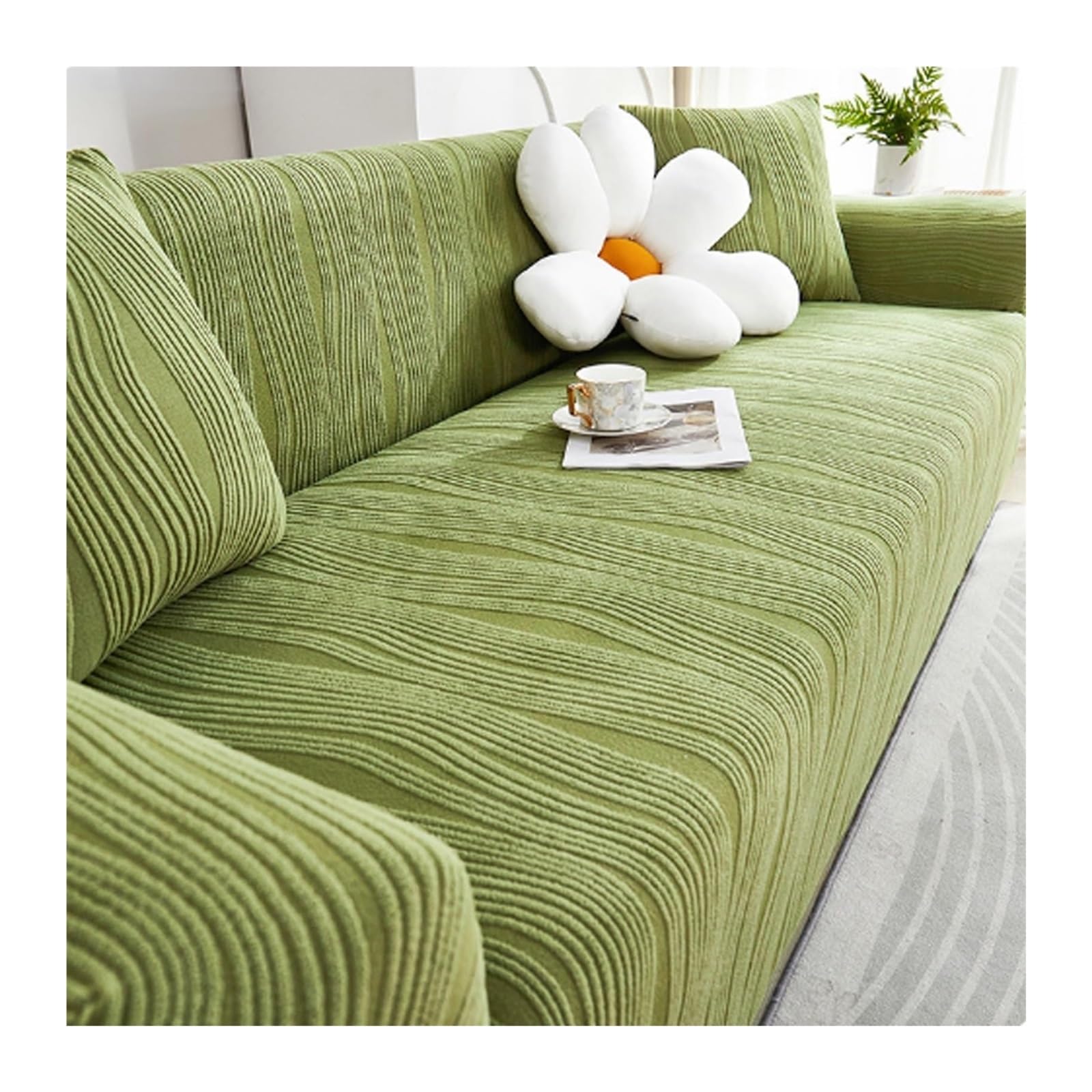 Housse de meubles antidérapante avec jupe extensible en velours jacquard extensible