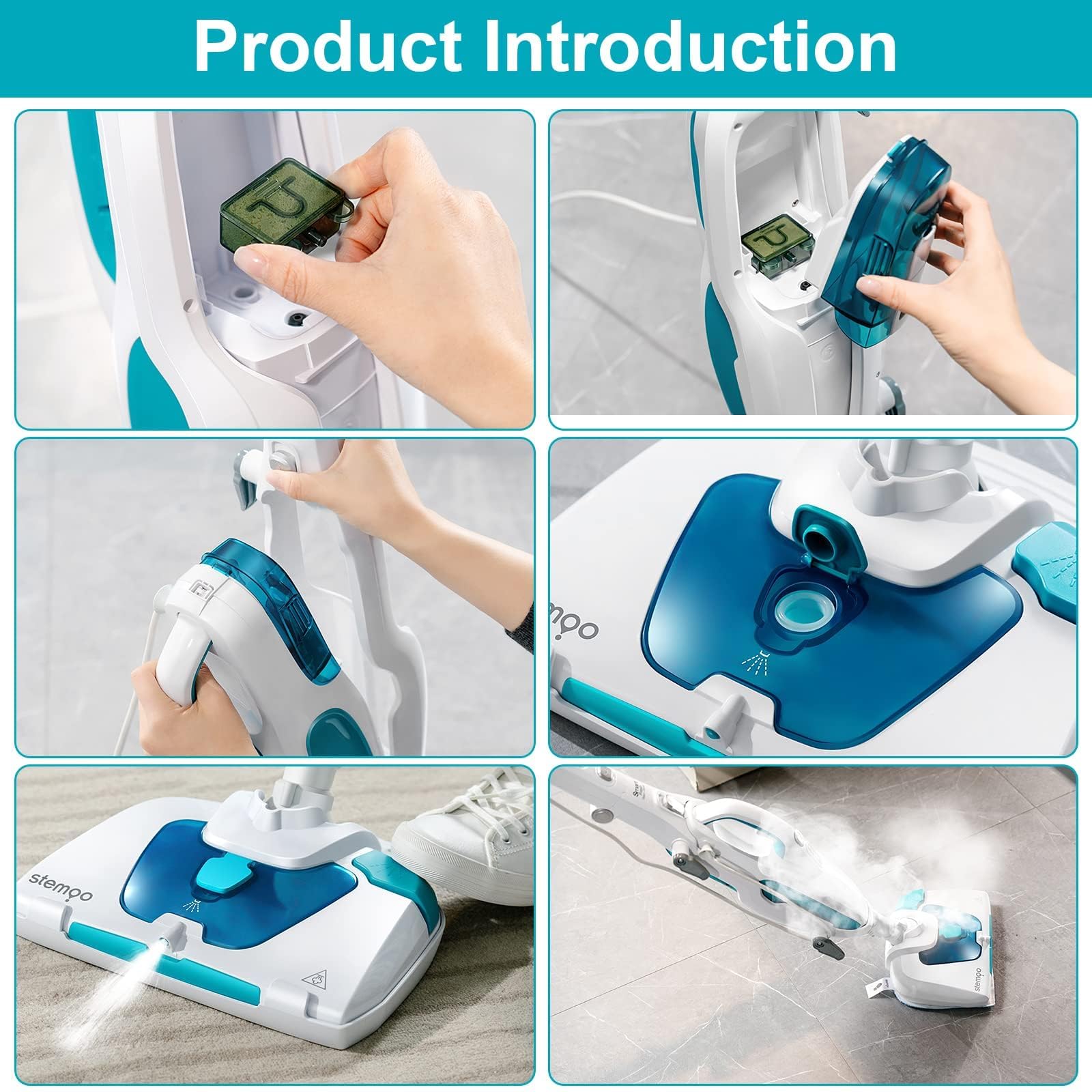 331641 Pulitore a vapore, Verticale e Portatile, Doppio Serbatoio D'acqua, Scopa a Vapore Lavapavimenti Steam Mop 19in1