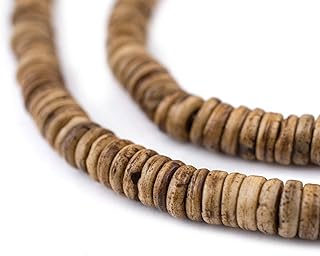 TheBeadChest 6mm Brown Bone Button Beads: Nepal Flat Round Disk Heishi Beads for DIY Necklace Jewelry Making
