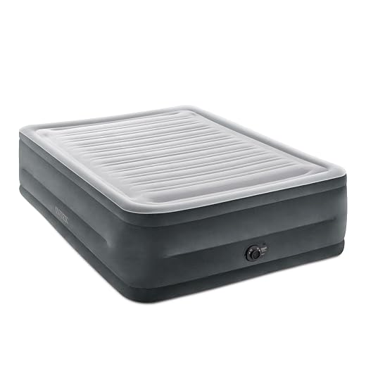 INTEX 64417ED Dura-Beam Deluxe Comfort-Plush High-Rise Air Mattress: Fiber-Tech – Queen Size – Built-in Electric Pump – 22in Bed Height – 600lb Weight Capacity,Grey