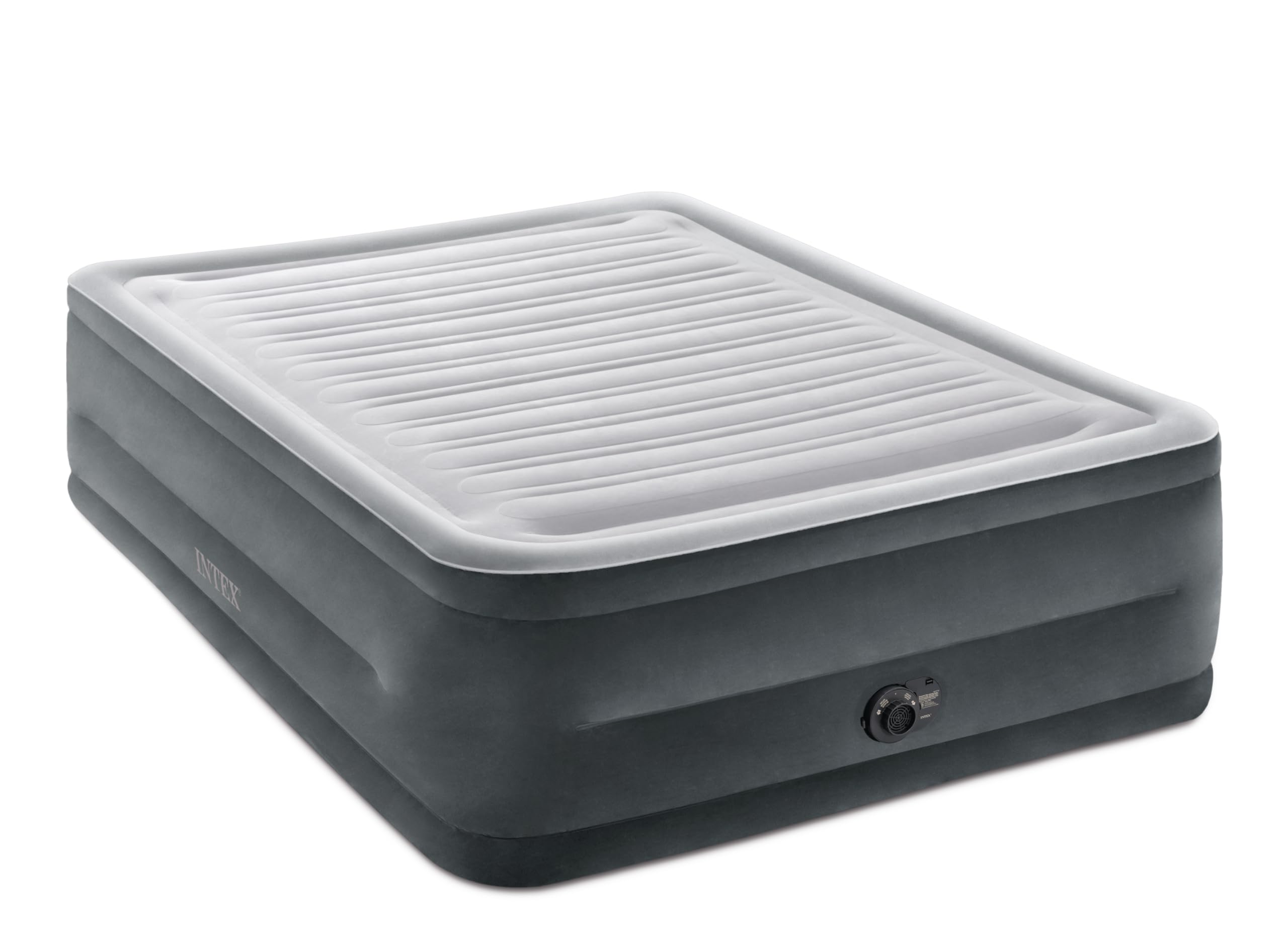 Intex 64417ED 22in Queen Dura-Beam Comfort Plush High-Rise Inflatable Air Mattress with Built in Pump for Travel and Camping, 600lb Weight Capacity