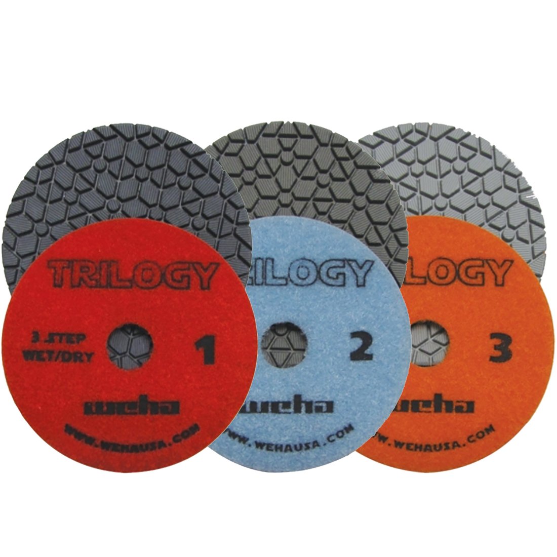 Weha 4 Inch Trilogy 3 Step Dark Quartz Diamond Polishing Pads Wet/Dry Full Set