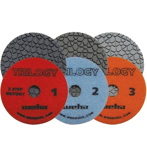 Weha Juego completo de almohadillas de pulido de diamante de cuarzo oscuro de 4 pulgadas Trilogy de 3 pasos
