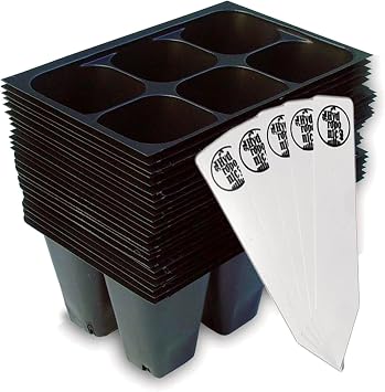 Seed Starter Trays, 144 Cells 24 Trays - 6 Cells Per Tray + Plant Stakes