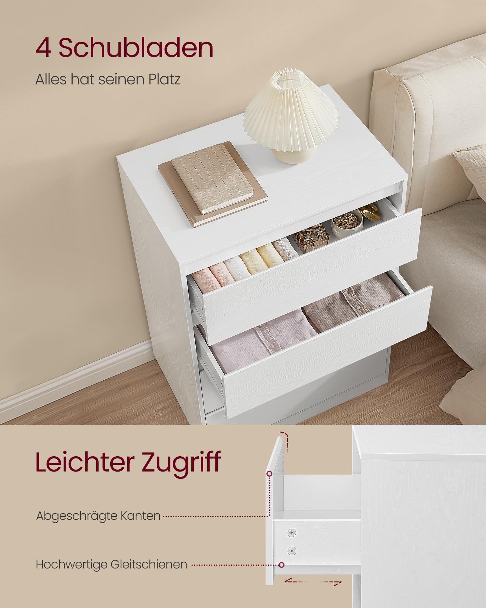 Produktbild von VASAGLE Kommode Mit 3 Schubladen, Komodenschrank, Schubladenschrank, Wäschekommode, Für Schlafzimmer, 40 X 60 X 75 Cm, Modern Kailyn Kollektion