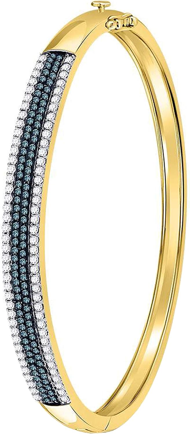 Dazzlingrock Collection 1.42 Carat (ctw) Round Blue Diamond Bangle Bracelet 1-3/8 Ctw, 14K Yellow Gold